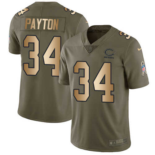 Nike Bears #34 Walter Payton Olive/Gold Men's Stitched NFL Limited Salute To Service Jersey